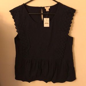 *NEW* J.Crew Navy Ruffle Sleeve tank top